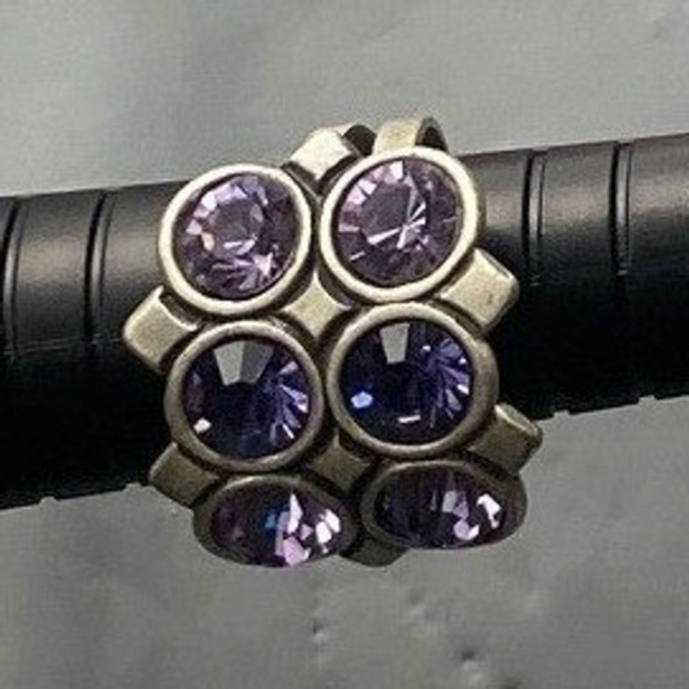 Womens Silver Tone Ring with Purple Round Gemstones Flower Design‎